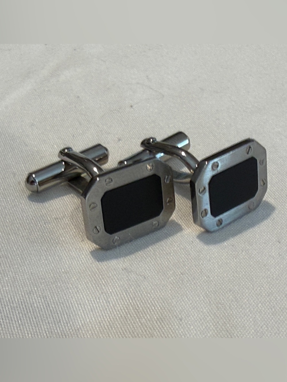 Triton Men's Black and Silver Octagon Screw Cufflinks